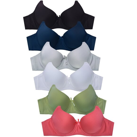 PACK OF 6 Women's Mamia Full Coverage Underwire Solid T Shirt Bras (BR4500P4) - Picture 1 of 4